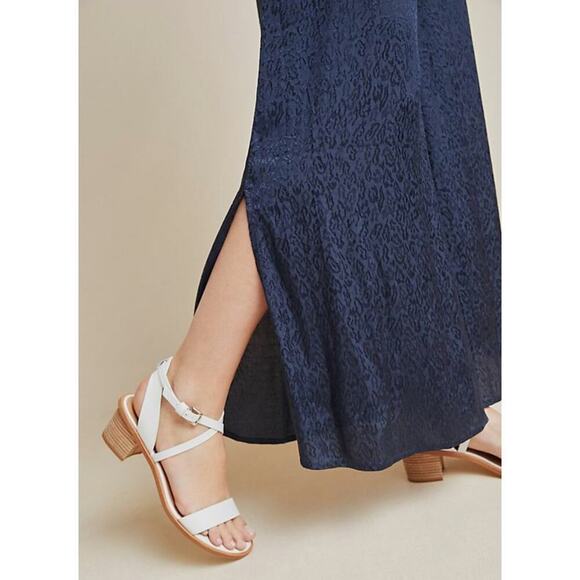 Anthropologie Maeve Jacqueline Jacquard Jumpsuit XS Navy Blue Elegant Night Out - Picture 5 of 16